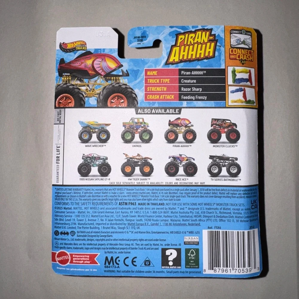 Hot Wheels Monster‎ Trucks Piran-Ahhhh Red Creature Truck 1:64 Scale 2025 FYJ44